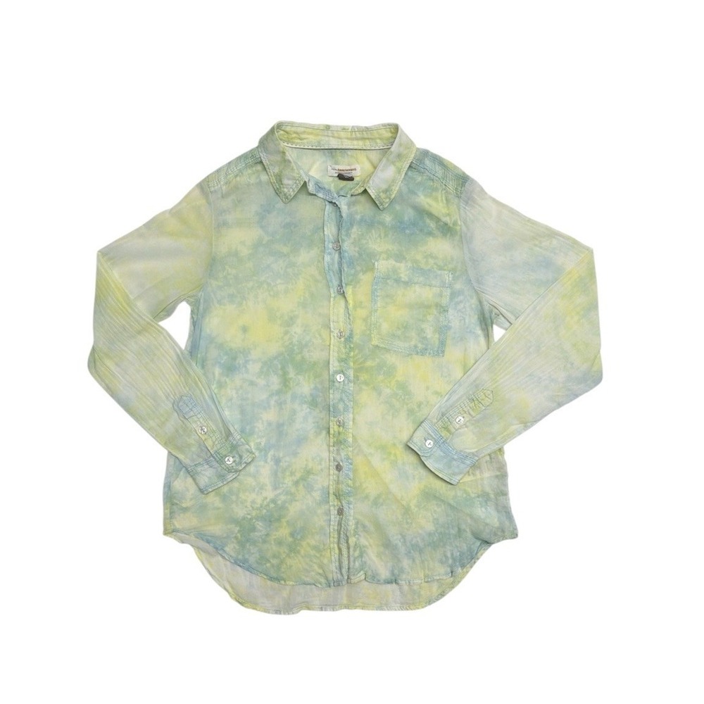Pilcro Top Women SM Green Watercolor Tie Dye Cate Button Up Shirt Anthropologie